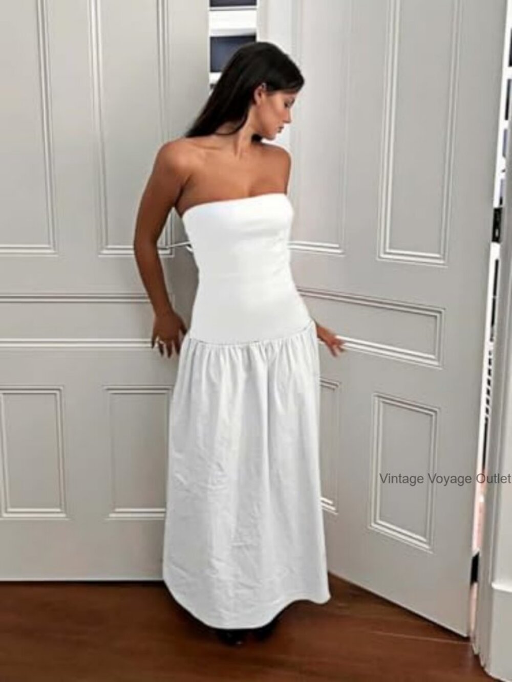 Strapless Maxi Dress A-Line Tube Sleeveless Summer Beach Formal Casual - Picture 5 of 7